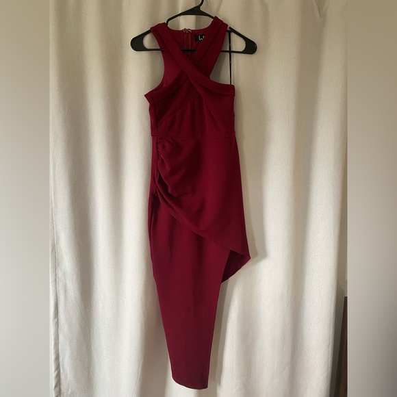 LULÚS Maroon Assymetric Midi Dress Size XS - Picture 1 of 3